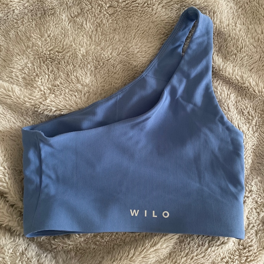 WILO the label Asymmetric One Should Blue Workout Top Sportbra Size XSmall